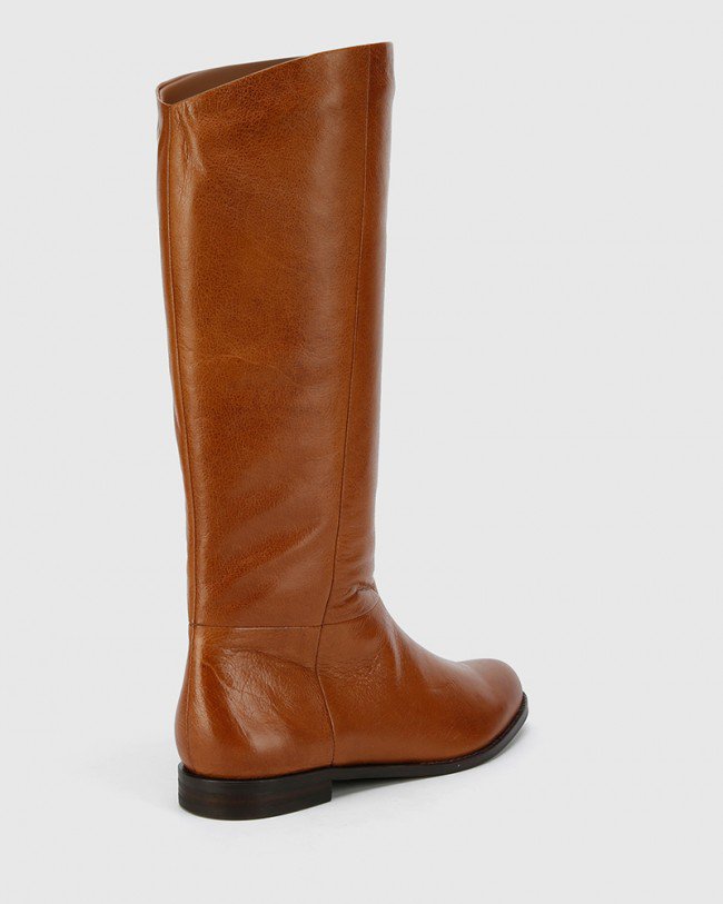 Wittner Bindigo Dark Cognac Leather Pull On Long Boot