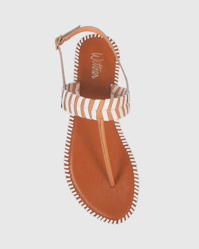 Wittner Illiana Tan & White Leather Flat Sandal
