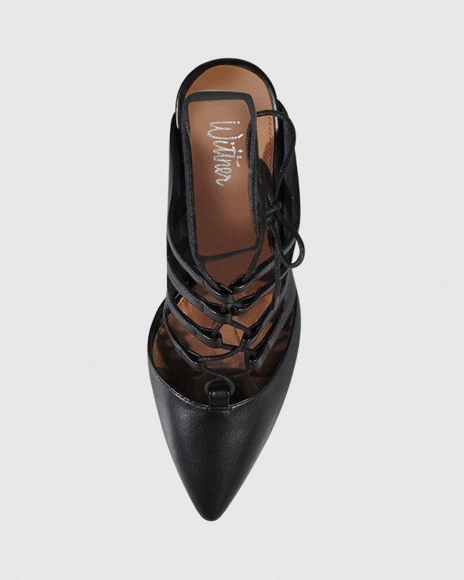 Wittner Handre Black Leather Lace Up Heeled Mule
