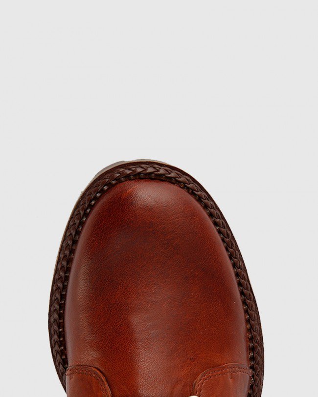 Wittner Bentleigh Rust Leather Quilted Collar Lace Up Ankle Boot