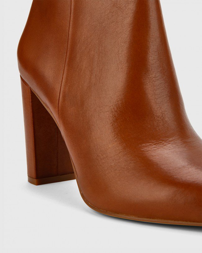 Wittner Hurlie Cognac Premium Nappa Leather Block Heel Ankle Boot