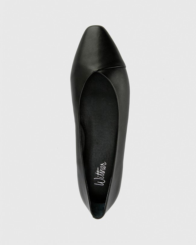 Wittner Emely Black Leather Almond Toe Slip On Flat