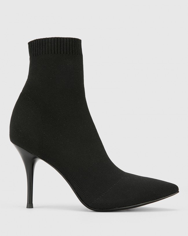 Wittner Honor Black Knit Stiletto Heel Ankle Boot