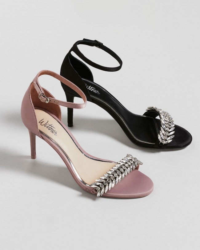Wittner Indriana Mauve Satin Embellished Open Toe Stiletto Heel