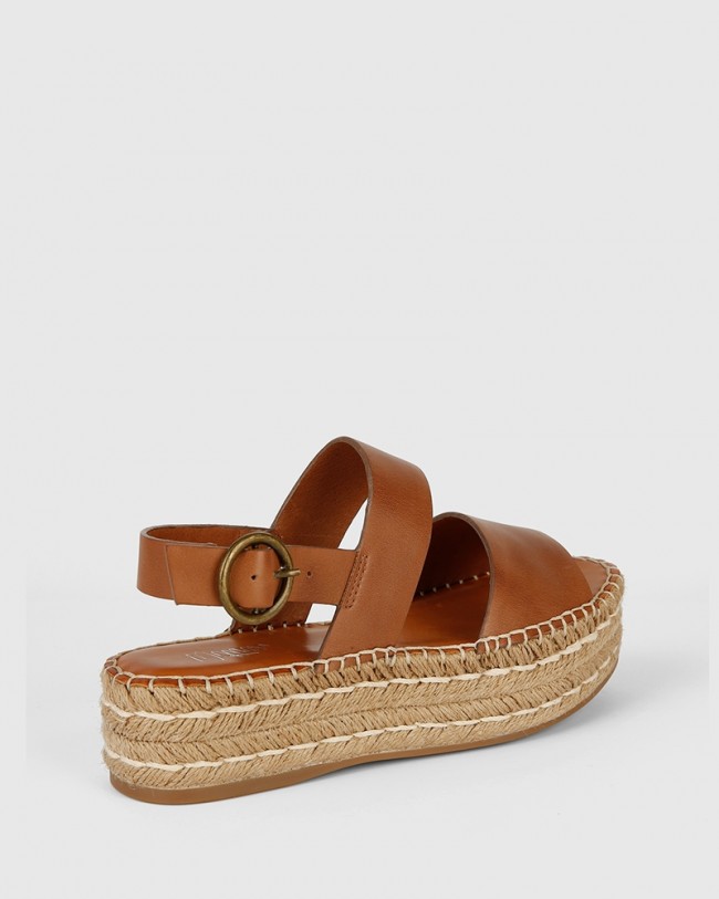 Wittner Etros Cognac Leather Espadrille Flatform Sandal