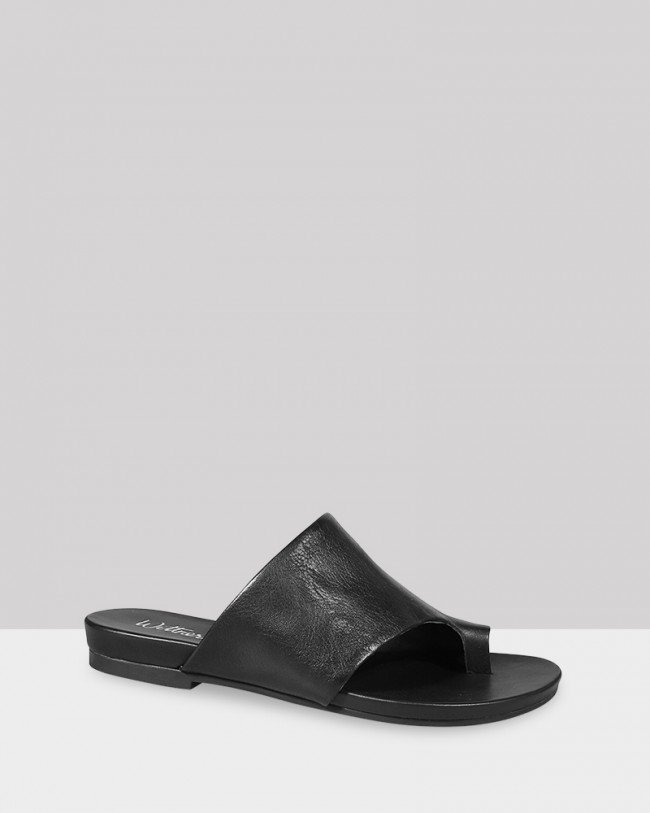 Wittner Lang Black Leather Open Toe Flat Slide