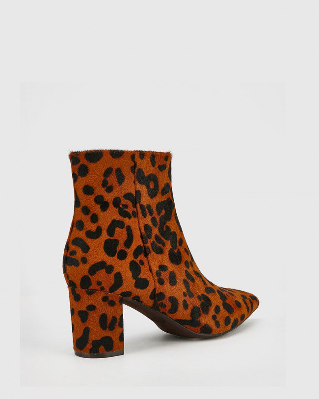 Wittner Deja Dark Brown Leopard Printed Hair On Leather Block Heel Ankle Boot