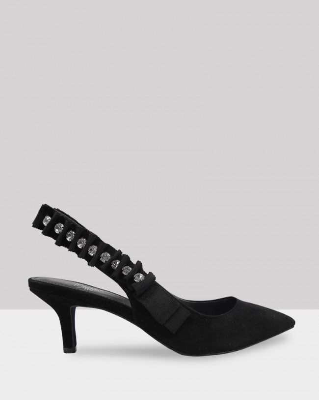 Wittner Naila Black Suede Diamonte Slingback Kitten Heel