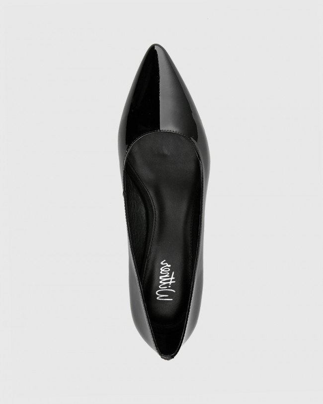 Wittner Armin Black Patent Leather Block Heel Pointed Toe