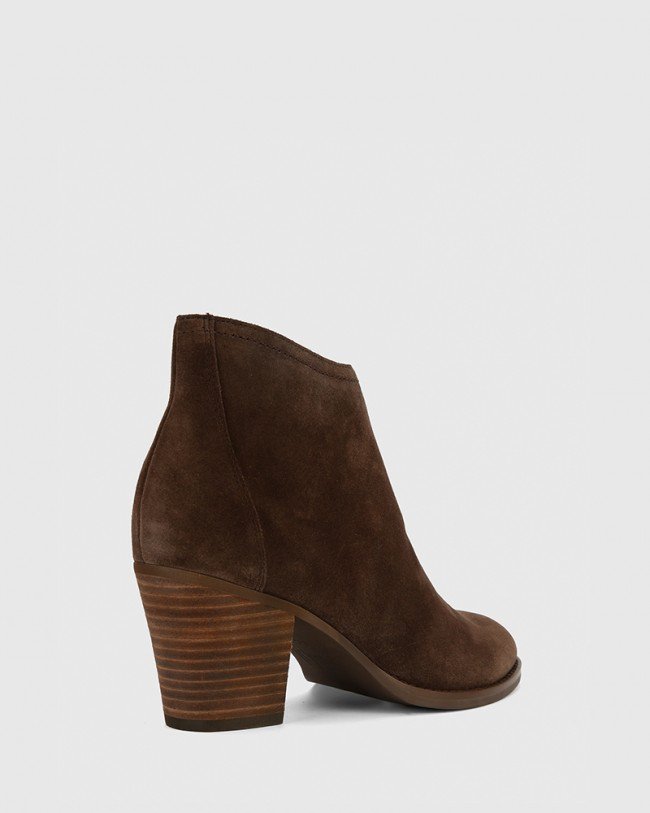 Wittner Kylar Brown Suede Block Heel Ankle Boot