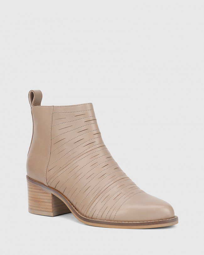 Wittner Jaylee Stone Leather Almond Toe Block Heel Ankle Boot