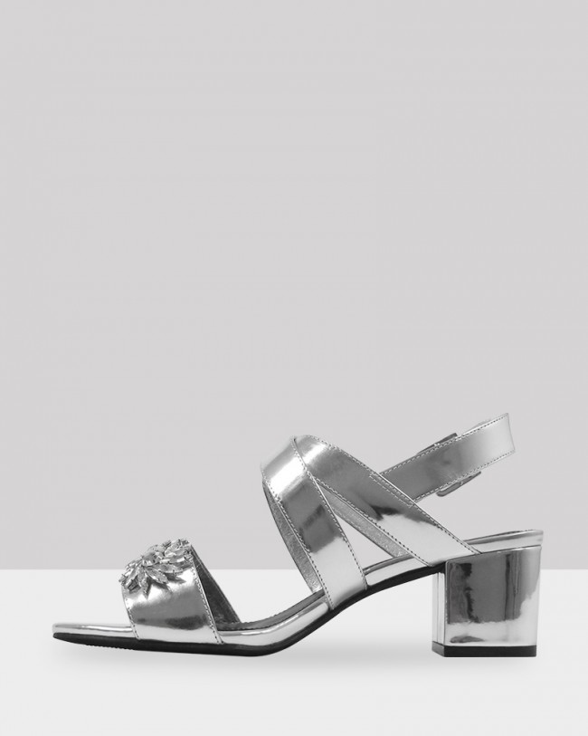 Wittner Austine Silver Leather Diamonte Detail Block Heel Sandal