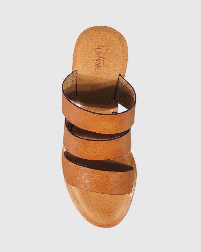 Wittner Ginnifer Tan Leather Block Heel Slide