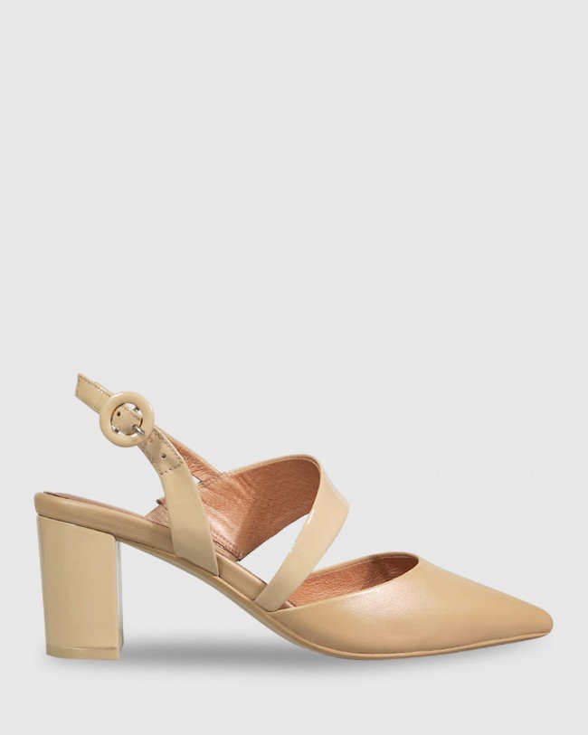 Wittner Devron Natural Leather Pointed Toe Block Heel