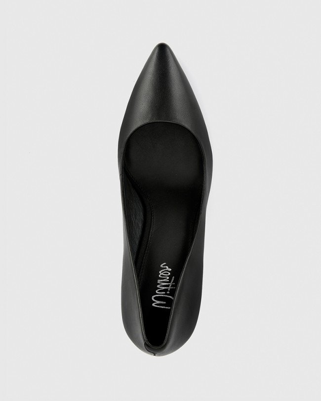 Wittner Hether Black Leather Pointed Toe Block Heel