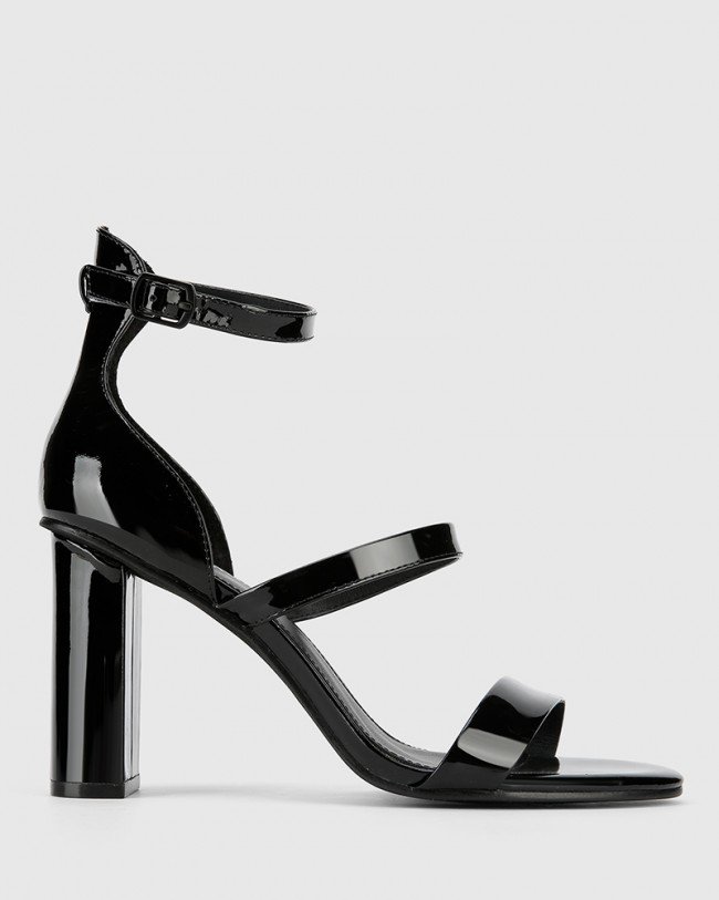 Wittner Rivera Black Patent Leather Block Heel Sandal