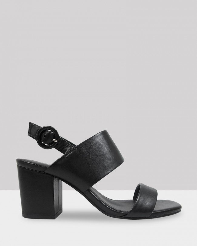 Wittner Christa Black Leather Block Heel Sandal