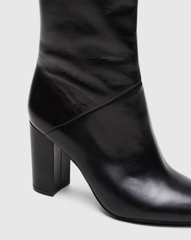 Wittner Sherman Black Leather Block Heel Knee High Boot