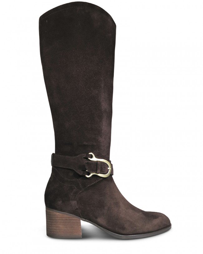 Wittner Frann Chocolate Suede Equestrian Block Heel Knee High Boot