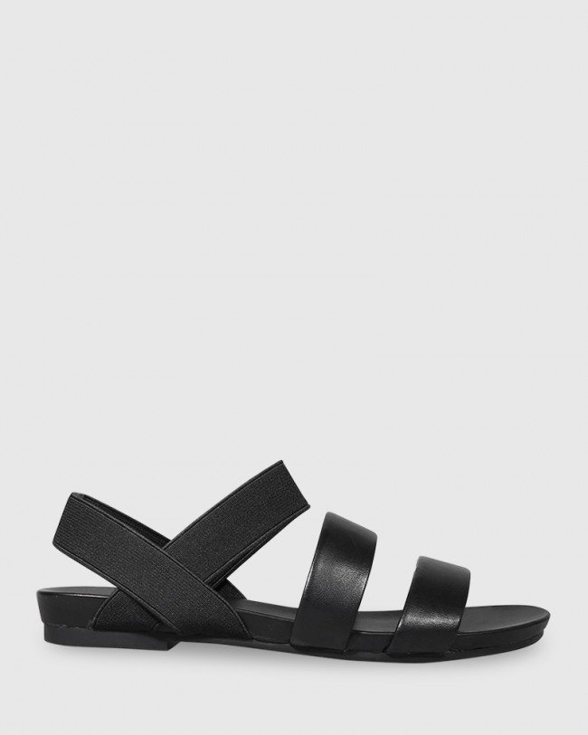 Wittner Lillis Black Leather & Elastic Flat Sandal