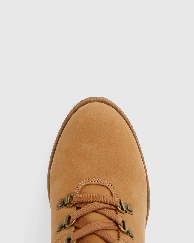 Wittner Vickie Caramel Leather Block Heel Lace Up Ankle Boot