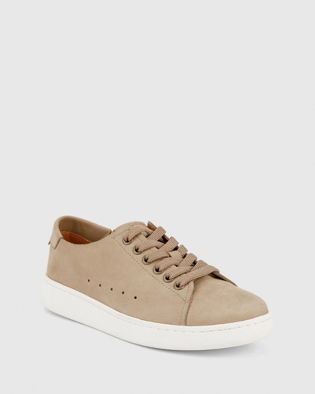 Wittner Graphite Fawn Beige Nubuck Leather Lace Up Sneaker