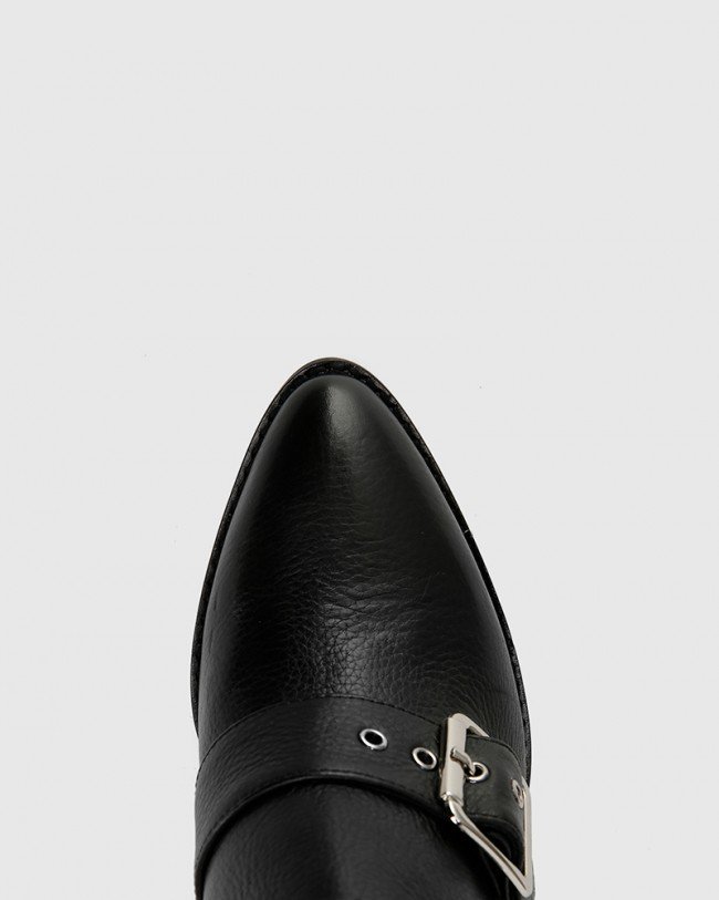Wittner Holie Black Leather Buckle Boot Heel Boot