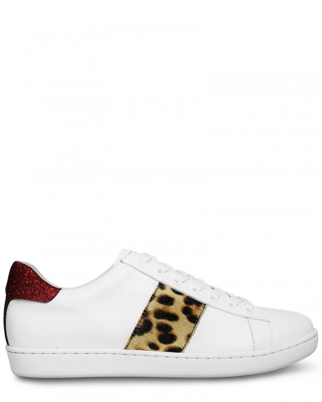 Wittner Allie White Leather Glitter Leopard Sneaker