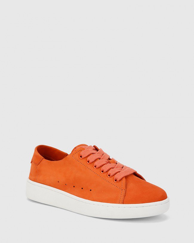 Wittner Graphite Burnt Orange Nubuck Leather Lace Up Sneaker