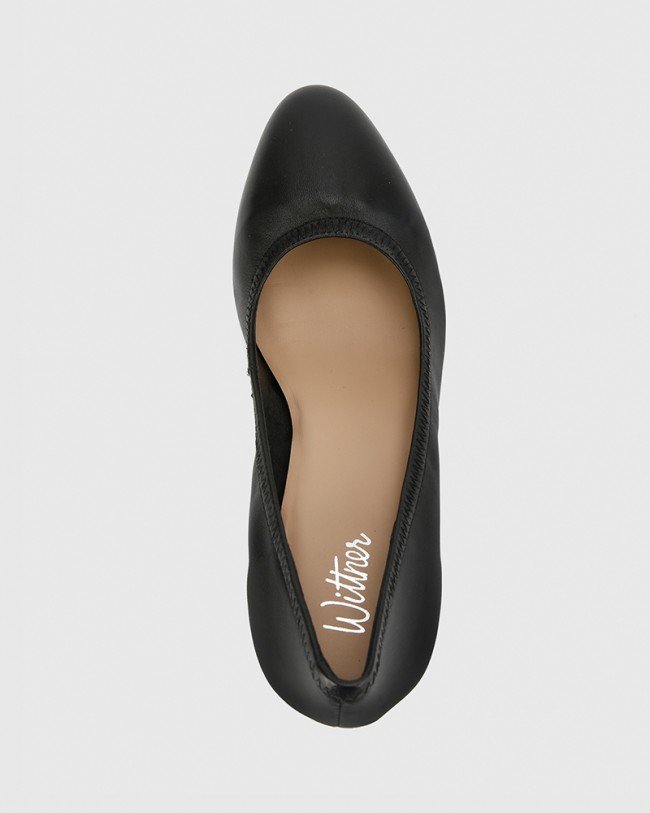 Wittner Mirren Black Leather Elasticated Wedge