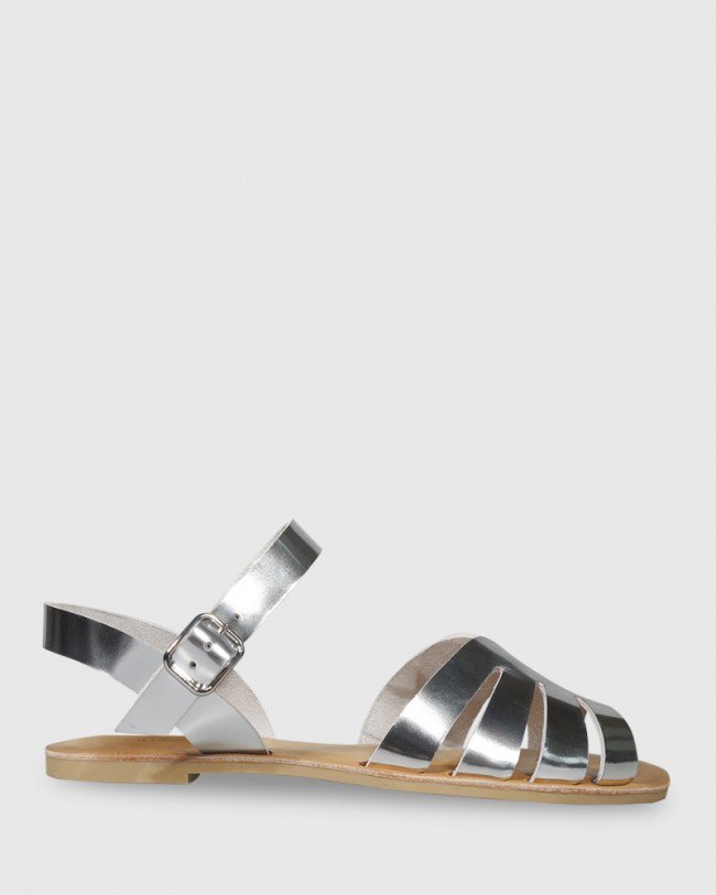 Wittner Fissa Silver Leather Open Toe Flat Sandal