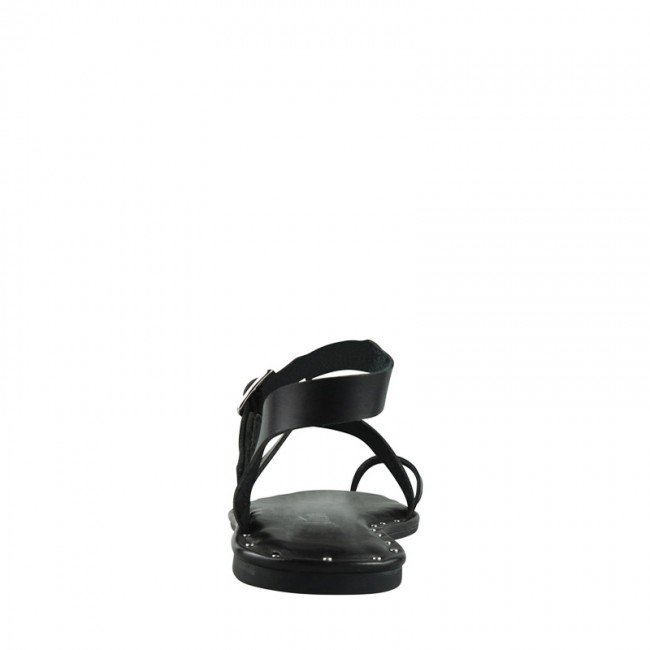Wittner Fisher Black Leather Strap Flat Sandal