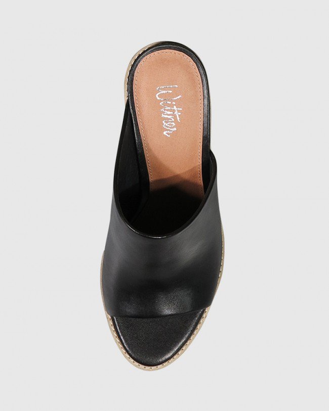 Wittner Fonta Black Leather Open Toe Block Heel