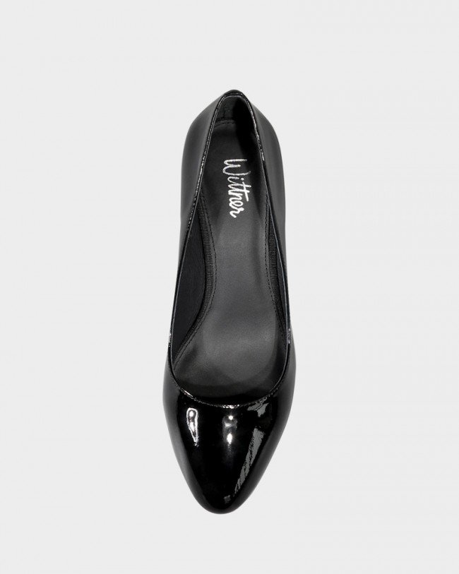 Wittner Monte Black Patent Round Toe Block Heel