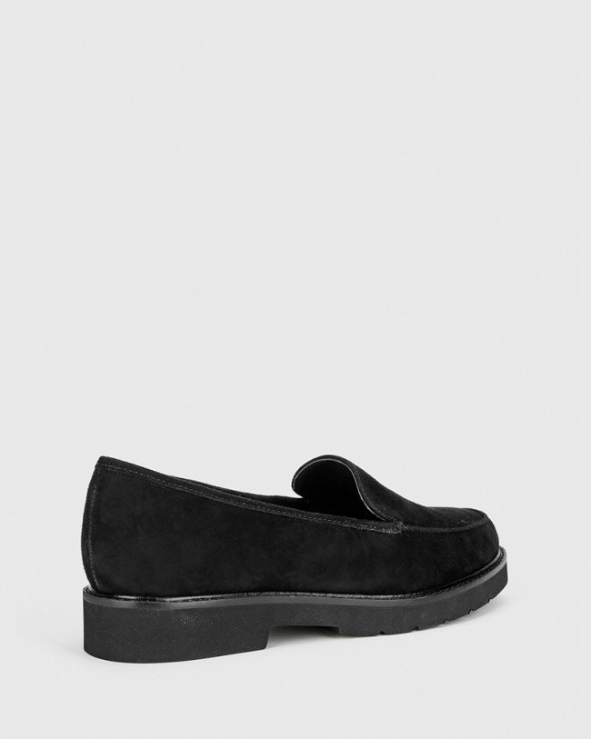 Wittner Dee Black Suede Round Toe Slip On Loafer