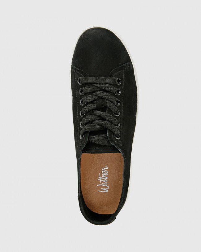 Wittner Graphite Black Nubuck Leather Lace Up Sneaker