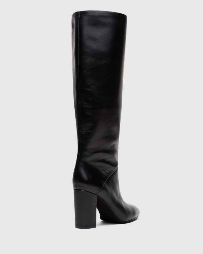 Wittner Sherman Black Leather Block Heel Knee High Boot