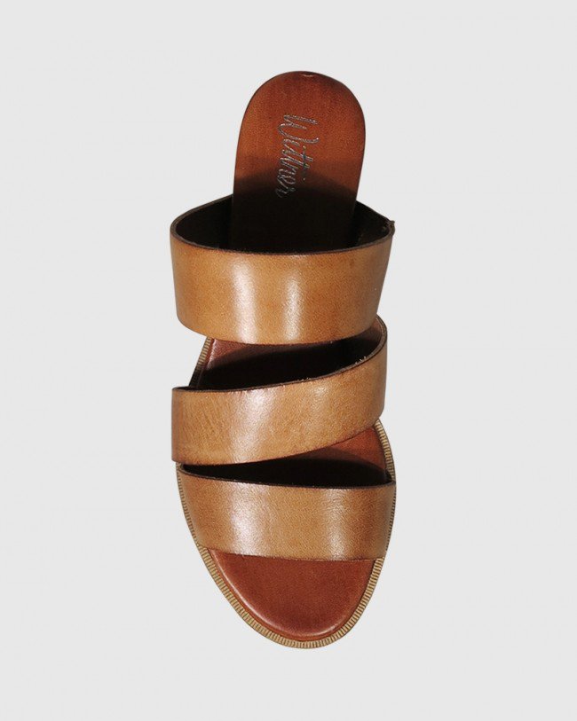 Wittner Cathie Tan Leather Open Toe Low Wedge