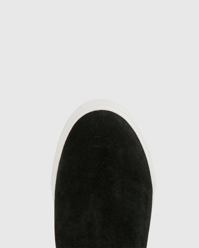Wittner Sanders Black Suede Leather Slip On Wedge Sneaker