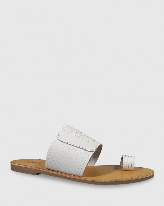 Wittner Constanza White Leather Slip On Flat Sandal