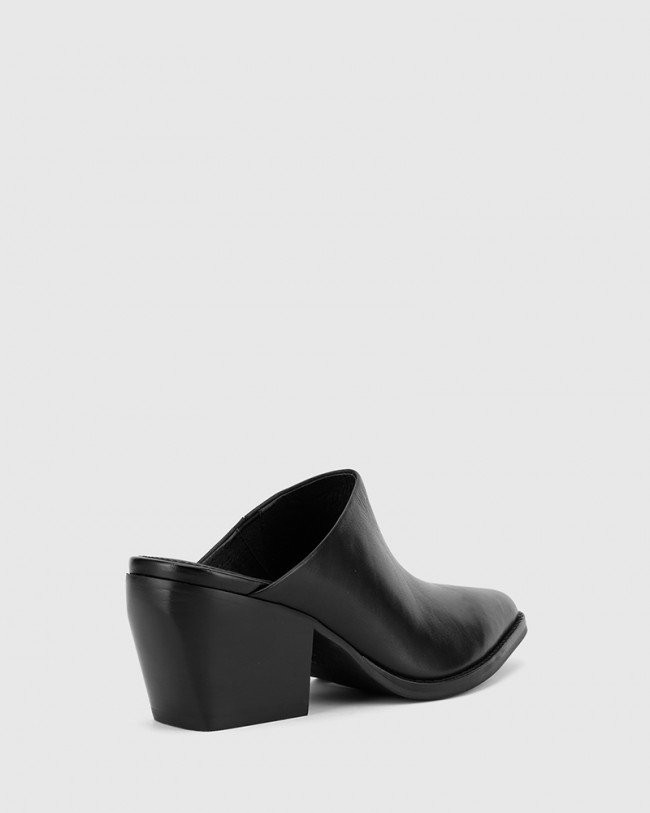 Wittner Kasey Black Nappa Leather Block Heel Mule