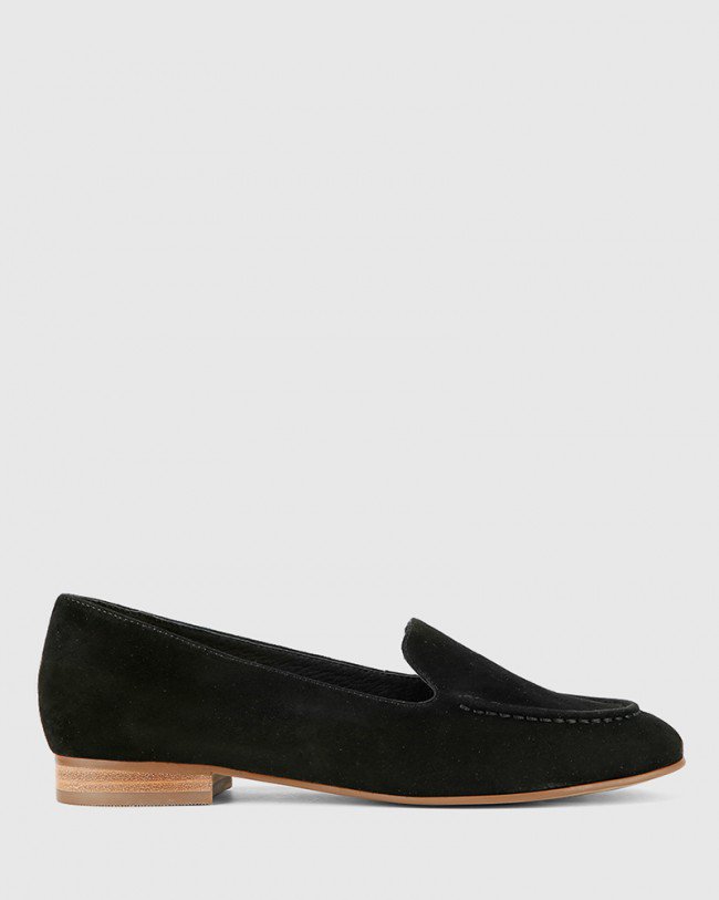 Wittner Brielle Black Suede Leather Round Toe Flat