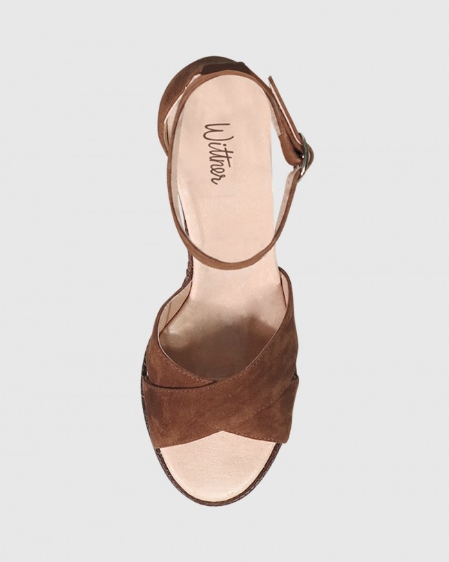 Wittner Valeria Dark Brown Suede Open Toe Wedge