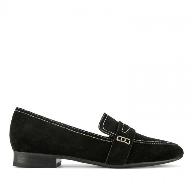Wittner Abelon Black Suede Stitched Flat Penny Loafer