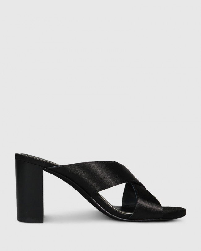 Wittner Ivette Black Satin Block Heel Mule