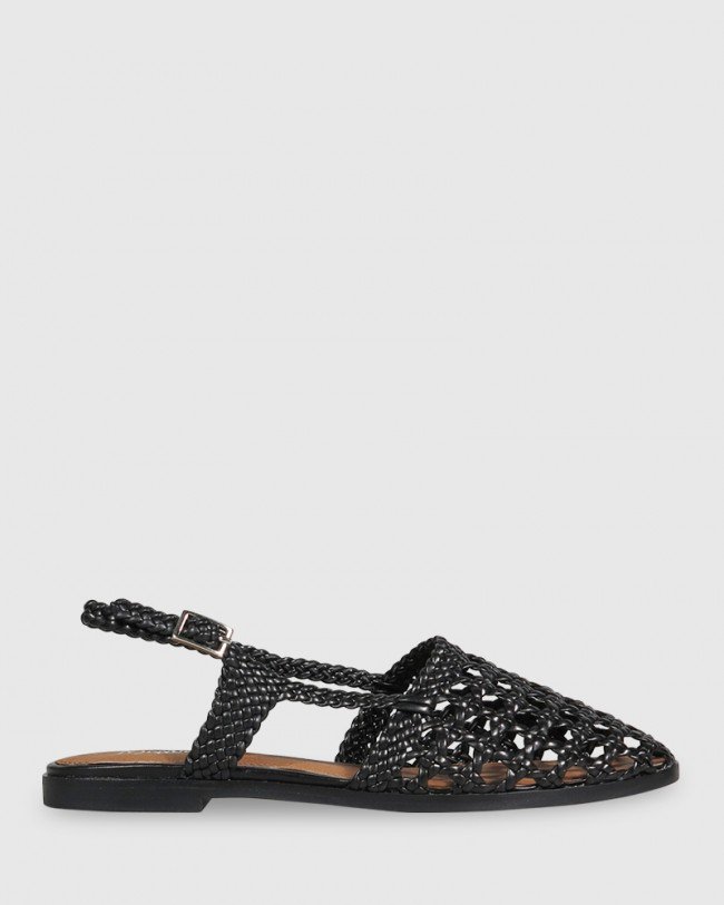 Wittner Amora Black Weave Closed Toe Flat