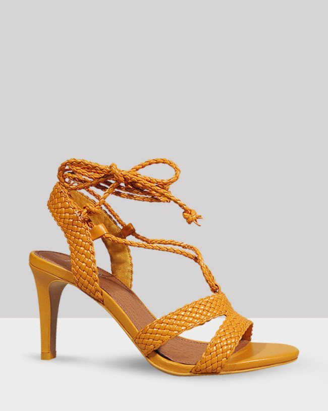 Wittner Ibitha Goldfish Yellow Weave Stiletto Heel Sandal