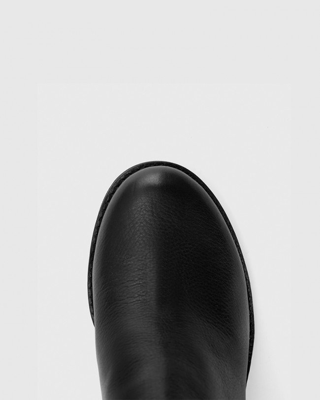 Wittner Tobey Black Leather Elastic Gusset Block Heel Ankle Boot