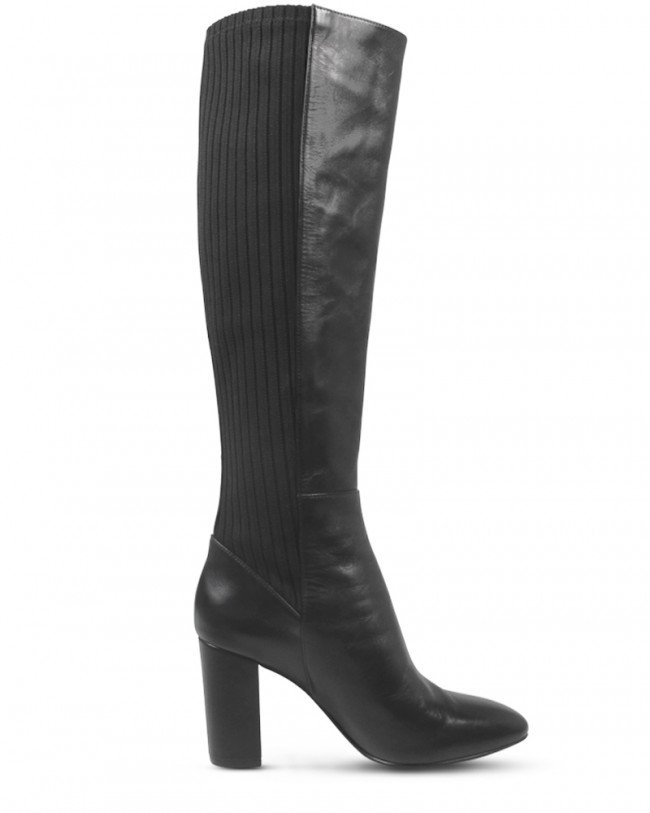 Wittner Stellar Black Leather Elasticated Calf Block Heel Knee High Boot