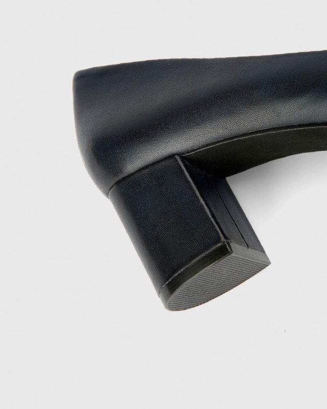 Wittner Liona Navy Leather Pointed Toe Mid Heel